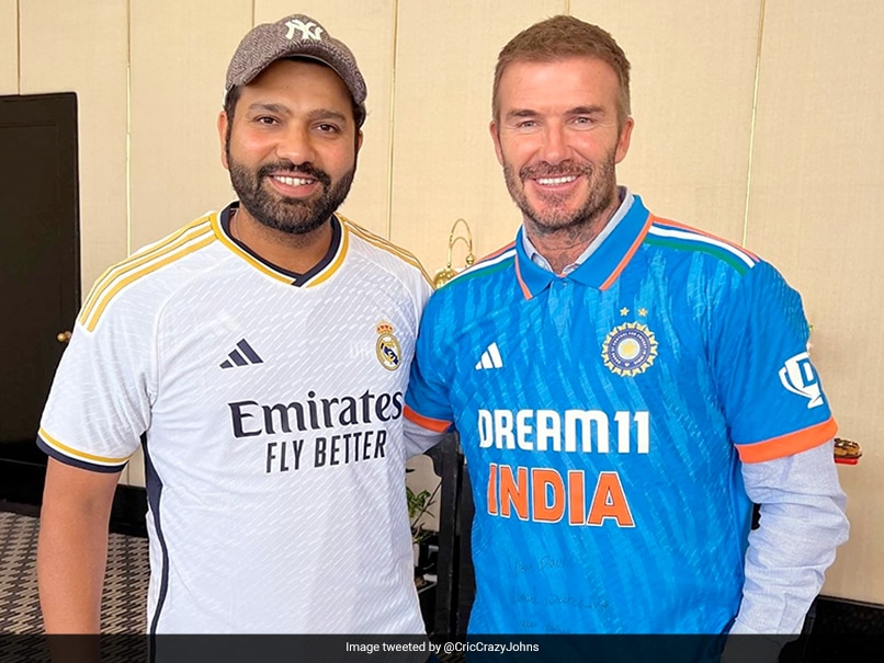 David Beckham Dons Rohit Sharma’s India Jersey, India Captain Wears Football Icon’s Real Madrid Shirt. See Pics