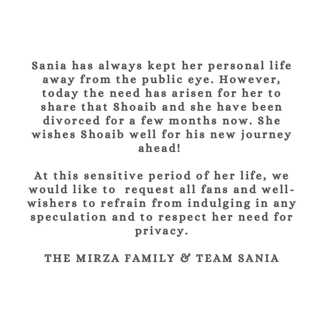 Sania Mirza Full Statement On Divorce And Shoaib Malik S Wedding With Sana Javed Clicknow